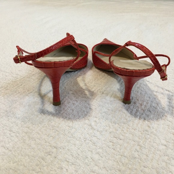 ZARA Women's Red Croc Embossed Slingback Heels Pointed Toe Stiletto Pumps Sz 36 - Picture 3 of 6